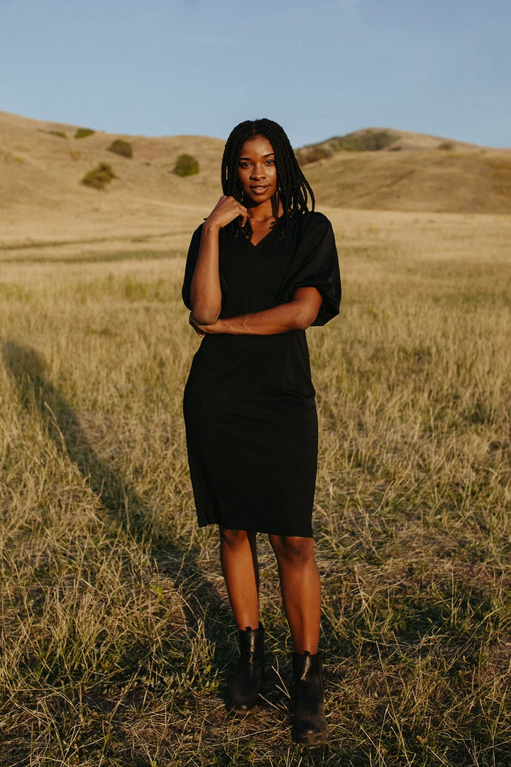 Piper & Scoot: The Graceful Puff Sleeve Dress In Black