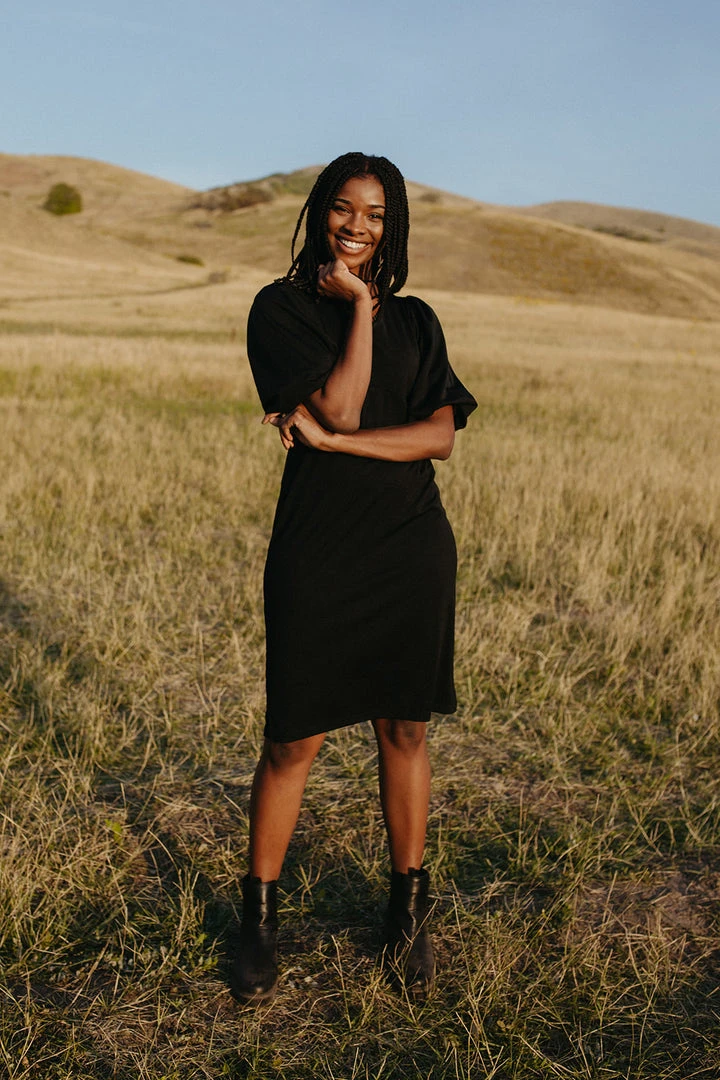 Piper & Scoot: The Graceful Puff Sleeve Dress In Black