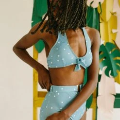 Piper & Scoot SWIM: Kingdom & State Cabana Dotted Bow Top In Blue