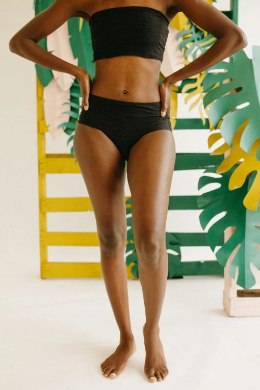 Piper & Scoot SWIM: Body Glove: Panther Coco High-Waist Bikini Bottom In Textured Black