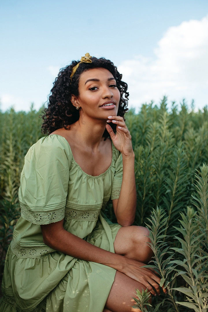 Piper & Scoot The Elba Eyelet Detail Dress In Green