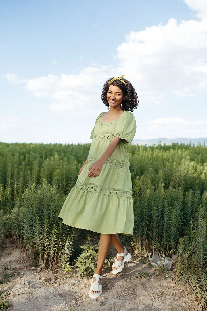 Piper & Scoot The Elba Eyelet Detail Dress In Green