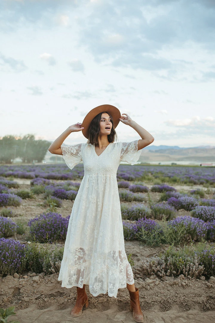 P+S Exclusives Piper & Scoot: The Emery Lace Maxi Dress In Cream