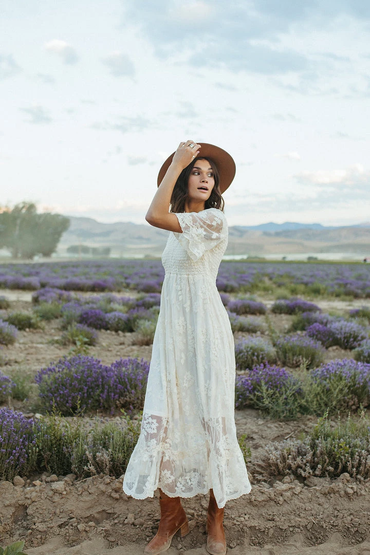 P+S Exclusives Piper & Scoot: The Emery Lace Maxi Dress In Cream