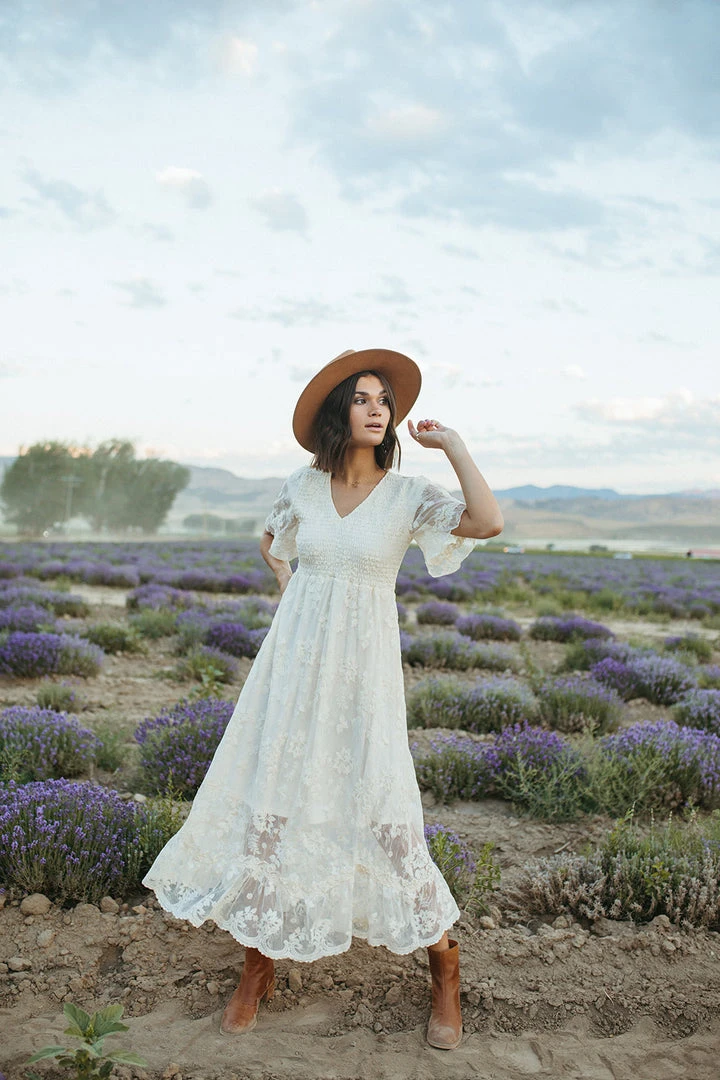 P+S Exclusives Piper & Scoot: The Emery Lace Maxi Dress In Cream