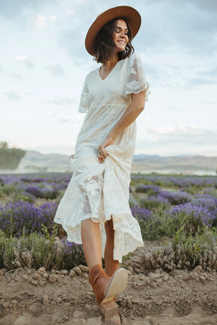 P+S Exclusives Piper & Scoot: The Emery Lace Maxi Dress In Cream