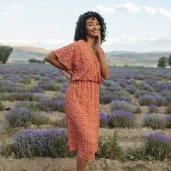 Piper & Scoot: The Campbell Dolman Sleeve Midi Dress In Rust Floral