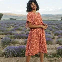 Piper & Scoot: The Campbell Dolman Sleeve Midi Dress In Rust Floral