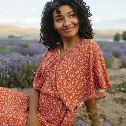 Piper & Scoot: The Campbell Dolman Sleeve Midi Dress In Rust Floral