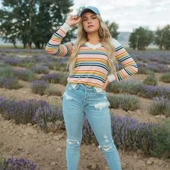 Piper & Scoot The Milne Striped Sweater In Rainbow Tops