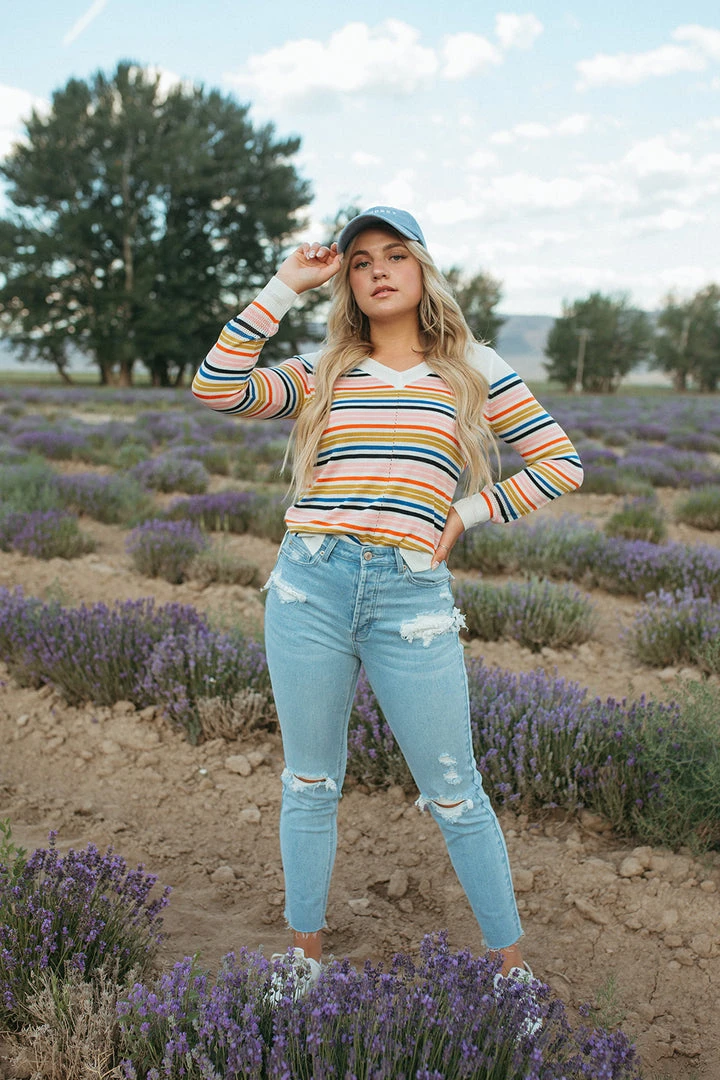 Piper & Scoot The Milne Striped Sweater In Rainbow Tops