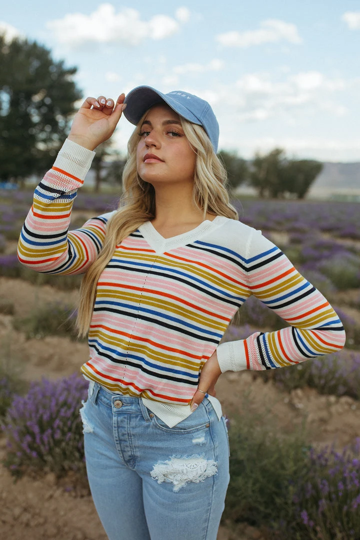 Piper & Scoot The Milne Striped Sweater In Rainbow Tops