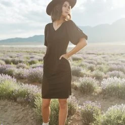 Piper & Scoot: The Graceful Puff Sleeve Dress In Black