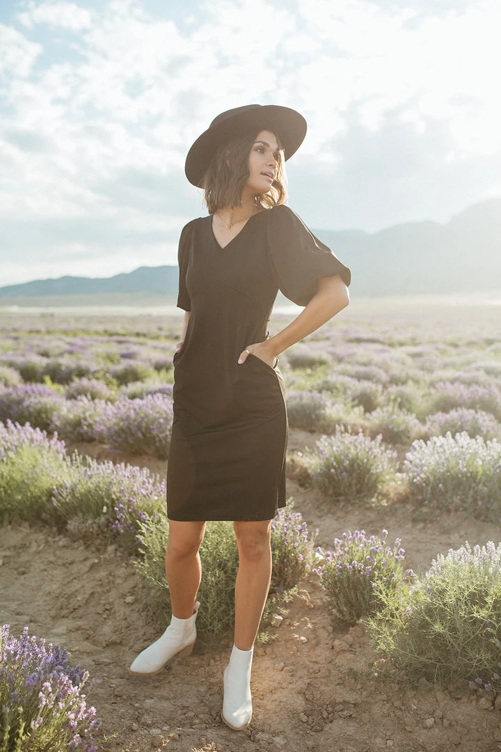 Piper & Scoot: The Graceful Puff Sleeve Dress In Black