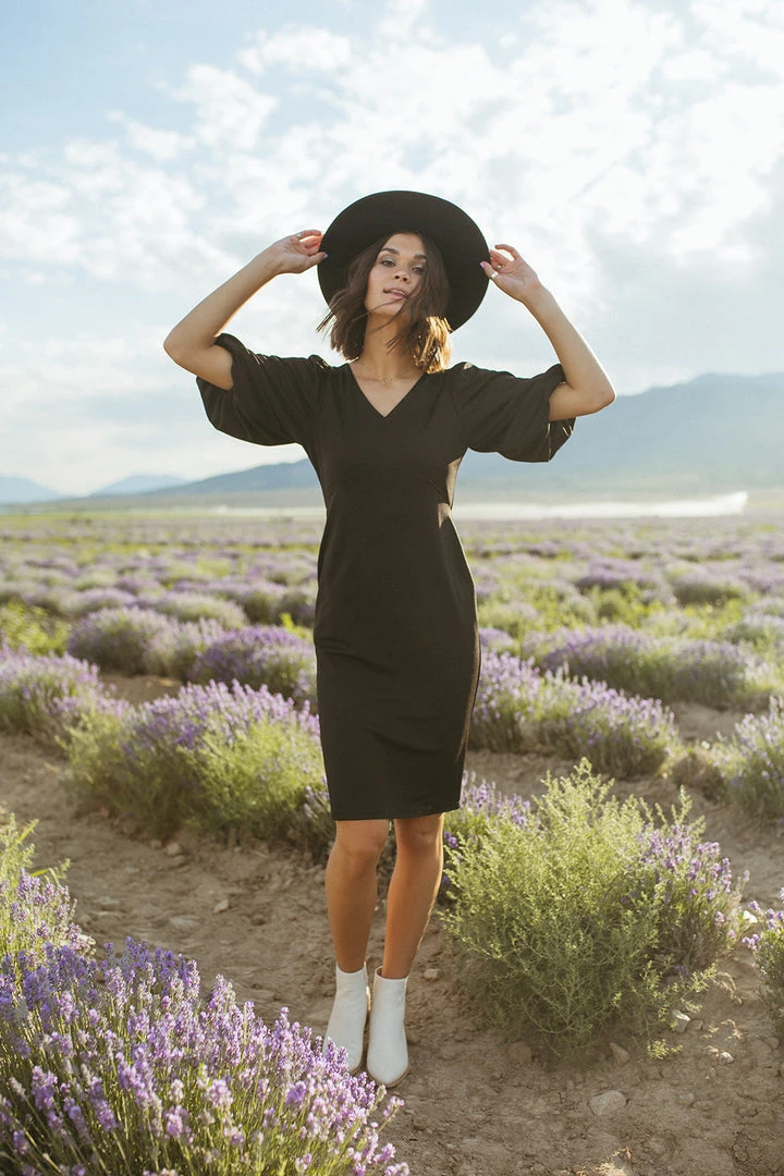 Piper & Scoot: The Graceful Puff Sleeve Dress In Black