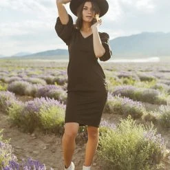 Piper & Scoot: The Graceful Puff Sleeve Dress In Black