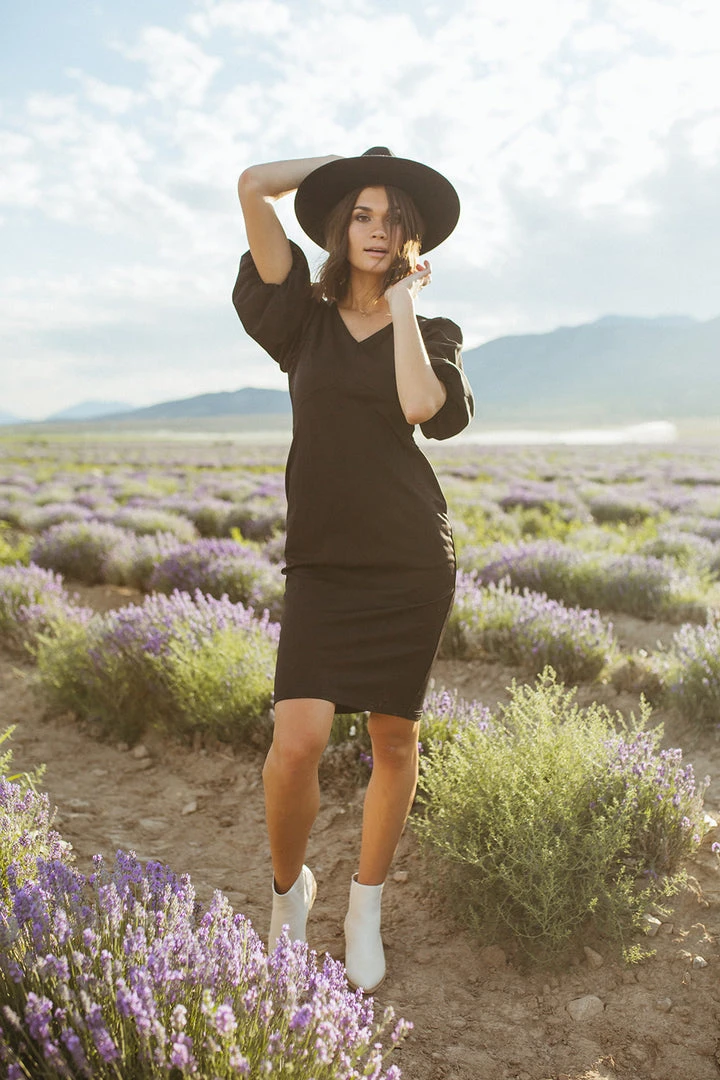 Piper & Scoot: The Graceful Puff Sleeve Dress In Black