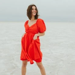 Piper & Scoot The Brina Twist Front Detail Dress In Red Dresses