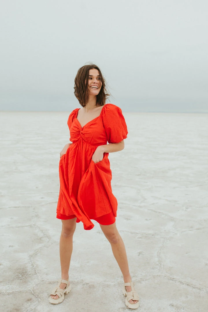 Piper & Scoot The Brina Twist Front Detail Dress In Red Dresses