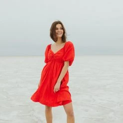 Piper & Scoot The Brina Twist Front Detail Dress In Red Dresses
