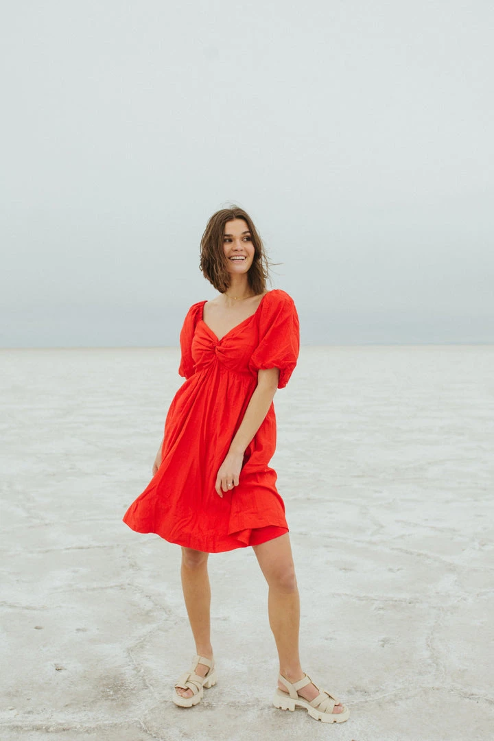 Piper & Scoot The Brina Twist Front Detail Dress In Red Dresses