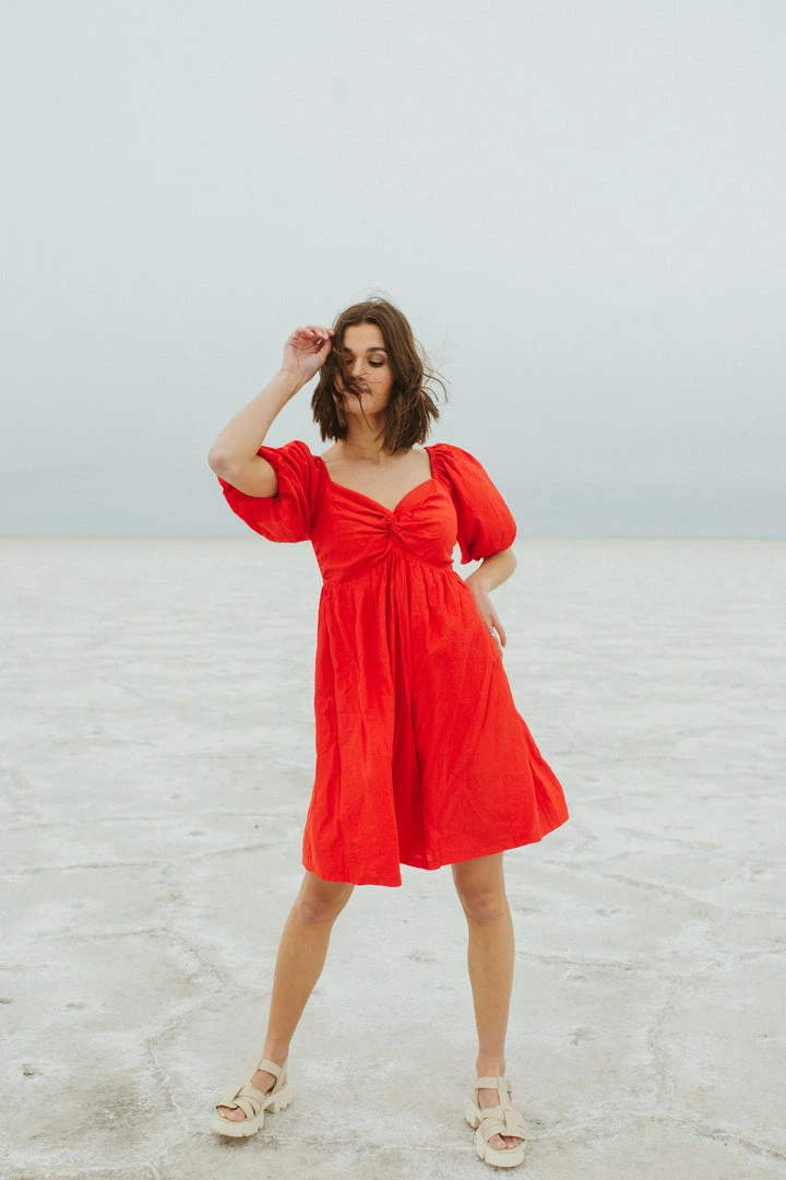 Piper & Scoot The Brina Twist Front Detail Dress In Red Dresses