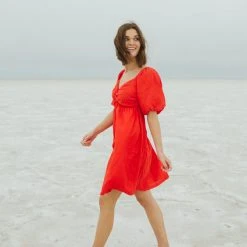 Piper & Scoot The Brina Twist Front Detail Dress In Red Dresses