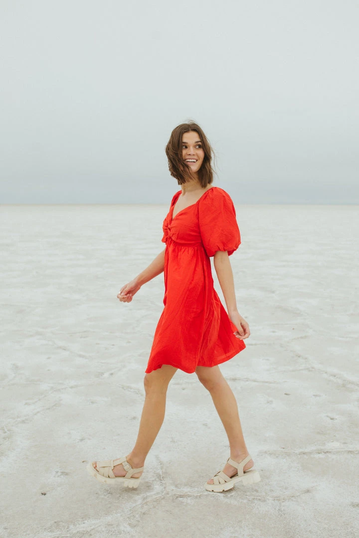 Piper & Scoot The Brina Twist Front Detail Dress In Red Dresses