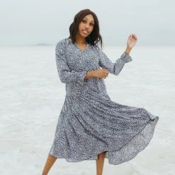 Piper & Scoot: The Spencer Patterned Midi Dress In Midnight