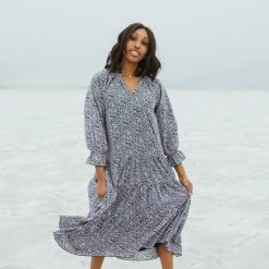 Piper & Scoot: The Spencer Patterned Midi Dress In Midnight