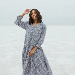 Piper & Scoot: The Spencer Patterned Midi Dress In Midnight