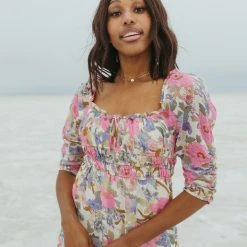 Piper & Scoot The Sasha Floral Midi Dress In Pink + Blue Dresses