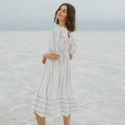 Piper & Scoot The Zane Square Neck Striped Dress In Ivory