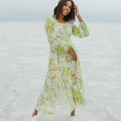 Piper & Scoot: The Kennedy Floral Maxi Dress In Green Dresses