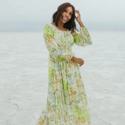 Piper & Scoot: The Kennedy Floral Maxi Dress In Green Dresses