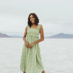 Piper & Scoot The Joan Floral Tank Dress In Green Dresses