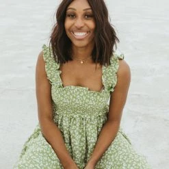 Piper & Scoot The Joan Floral Tank Dress In Green Dresses