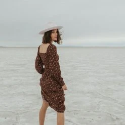 Piper & Scoot The Caspian Smocked Floral Midi Dress In Brown