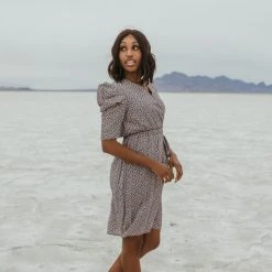 Piper & Scoot The Zilles Puff Sleeve Floral Dress In Lavender + Black