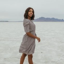 Piper & Scoot The Zilles Puff Sleeve Floral Dress In Lavender + Black