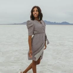 Piper & Scoot The Zilles Puff Sleeve Floral Dress In Lavender + Black