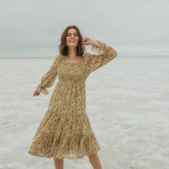 Piper & Scoot The Seattle Floral Midi Dress In Green