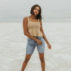 Piper & Scoot Denim: The High Rise Bermuda Short In Medium Blue