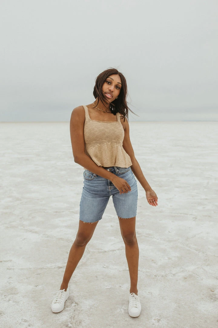 Piper & Scoot Denim: The High Rise Bermuda Short In Medium Blue