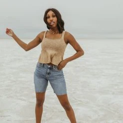 Piper & Scoot Denim: The High Rise Bermuda Short In Medium Blue