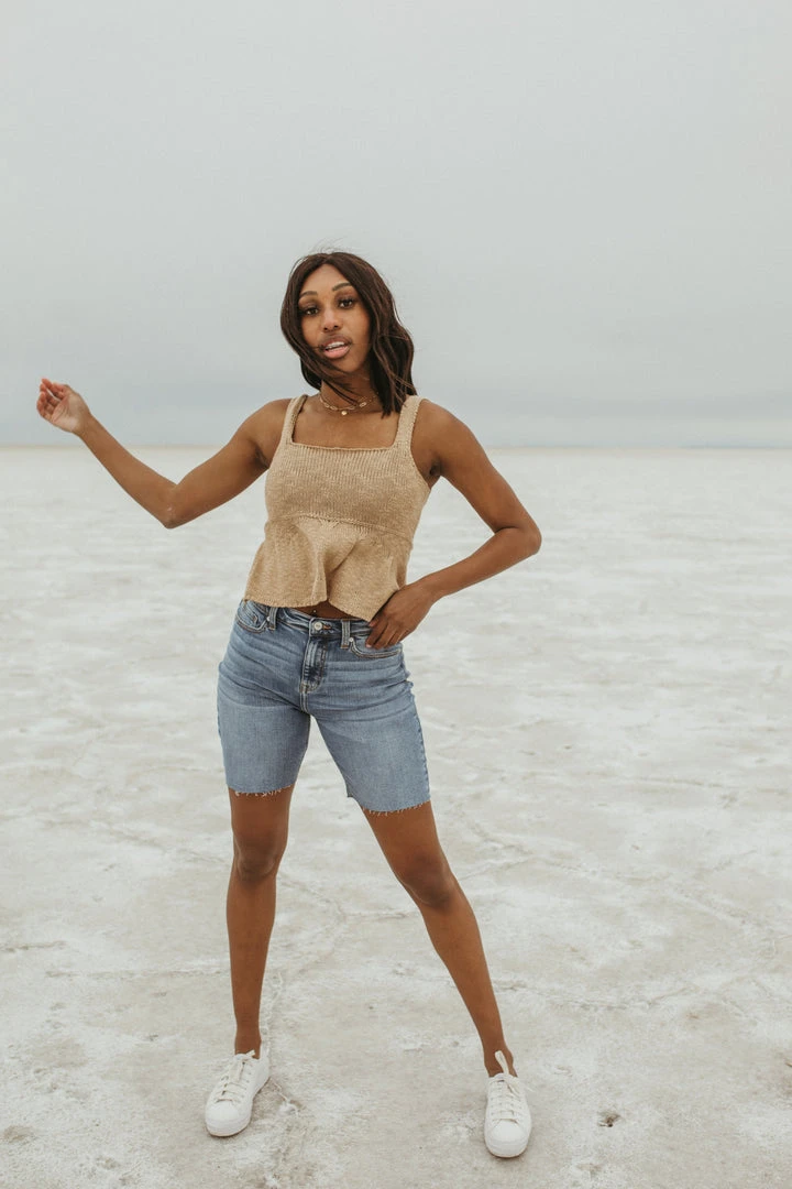 Piper & Scoot Denim: The High Rise Bermuda Short In Medium Blue