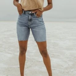 Piper & Scoot Denim: The High Rise Bermuda Short In Medium Blue