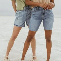 Piper & Scoot Denim: The High Rise Bermuda Short In Medium Blue