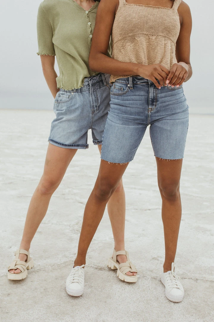 Piper & Scoot Denim: The High Rise Bermuda Short In Medium Blue