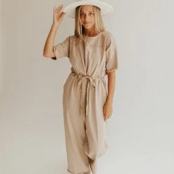 Piper & Scoot The Salford Lace Contrast Jumpsuit In Natural Bottoms + Jumpsuits